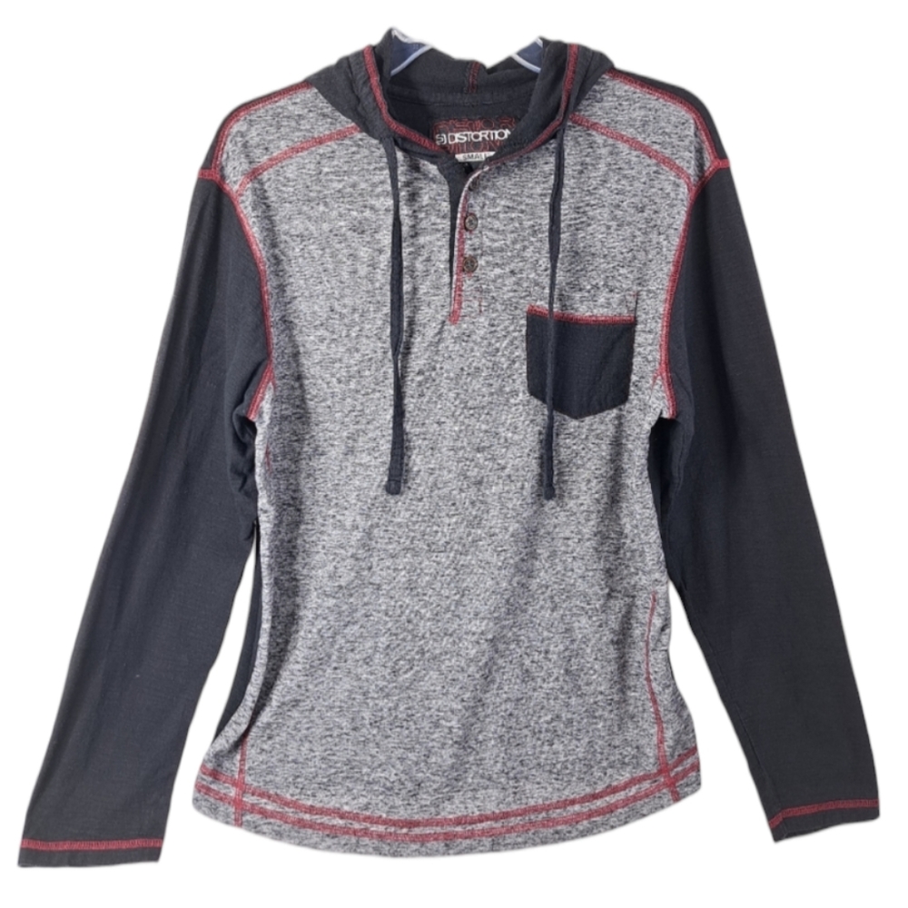 Distortion Boys Black, Grey, & Red Long Sleeve Shirt‎ With Hoodie Size S